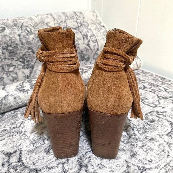 Steve Madden Baine Open Toe Suede Ankle Booties Cognac Brown Size 8 - Picture 4 of 7